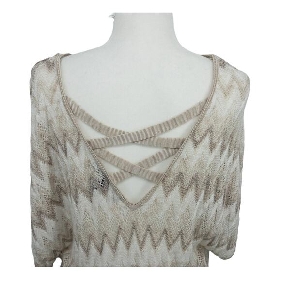 WHBM Small Chevron Knit Top Beige Neutral Crisscross Back Boho Chic Sweater - Picture 5 of 11